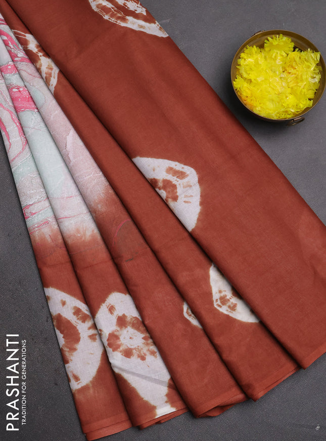 Batik cotton saree multi colour and rust shade with allover prints and batik printed border