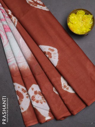 Batik cotton saree multi colour and rust shade with allover prints and batik printed border