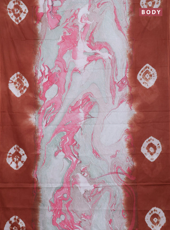 Batik cotton saree multi colour and rust shade with allover prints and batik printed border