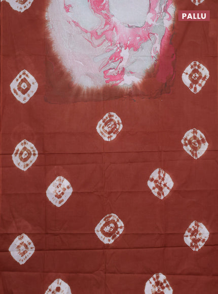 Batik cotton saree multi colour and rust shade with allover prints and batik printed border