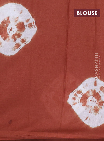 Batik cotton saree multi colour and rust shade with allover prints and batik printed border