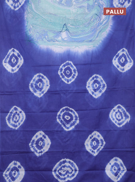 Batik cotton saree multi colour and blue with allover prints and batik printed border