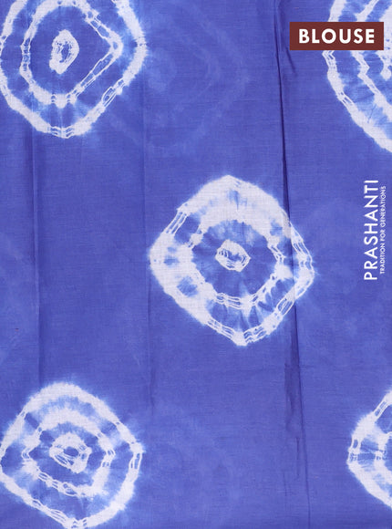 Batik cotton saree multi colour and blue with allover prints and batik printed border