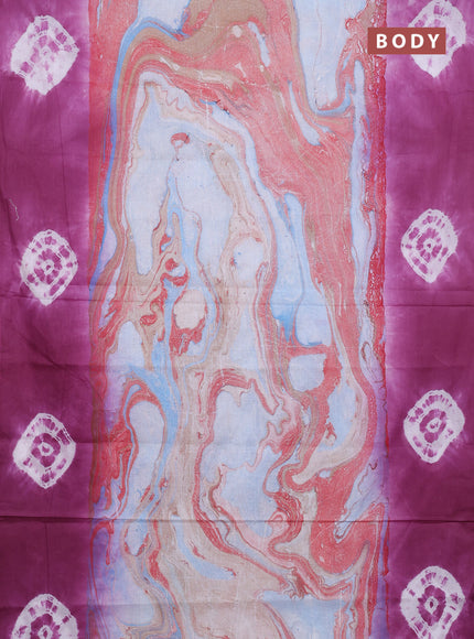 Batik cotton saree multi colour and purple with allover prints and batik printed border