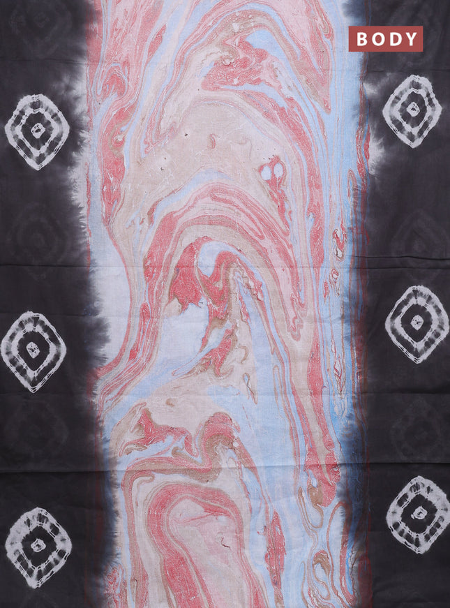 Batik cotton saree multi colour and elephant grey with allover prints and batik printed border