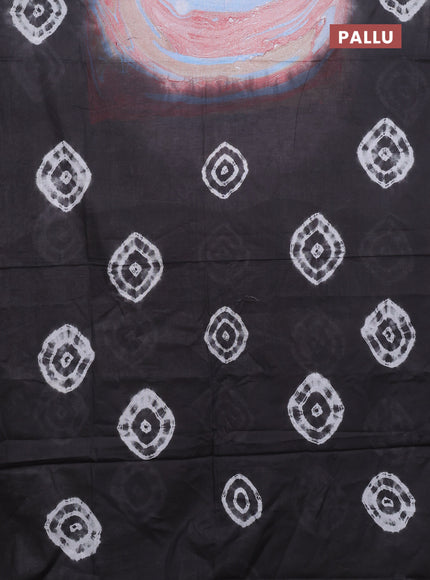 Batik cotton saree multi colour and elephant grey with allover prints and batik printed border