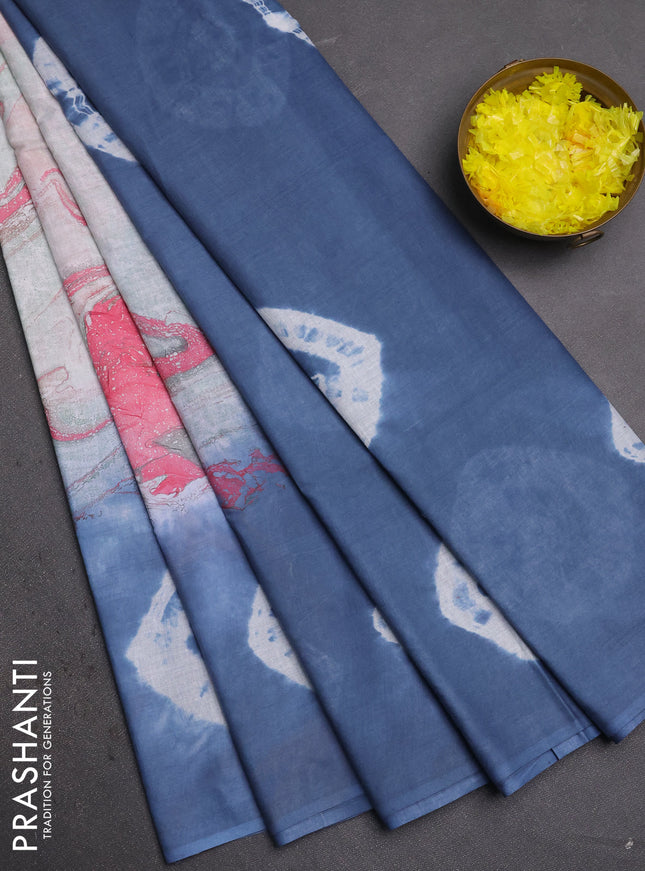 Batik cotton saree multi colour and grey with allover prints and batik printed border