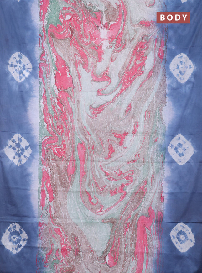Batik cotton saree multi colour and grey with allover prints and batik printed border