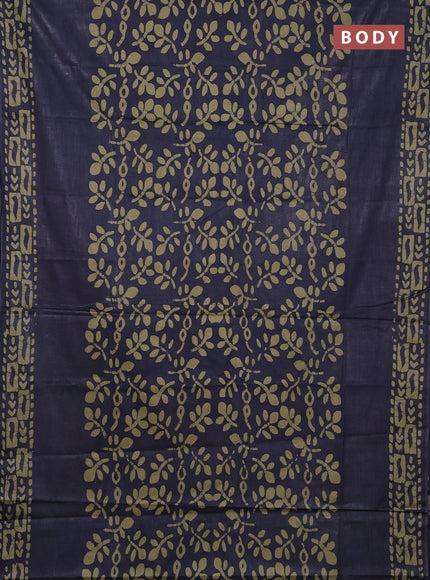 Batik cotton saree navy blue with allover prints and batik printed border