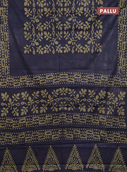 Batik cotton saree navy blue with allover prints and batik printed border