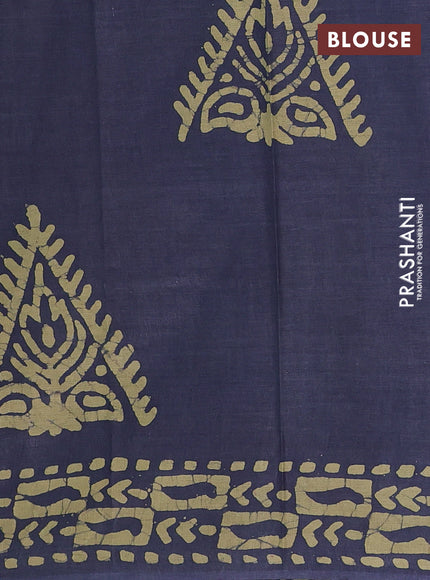 Batik cotton saree navy blue with allover prints and batik printed border