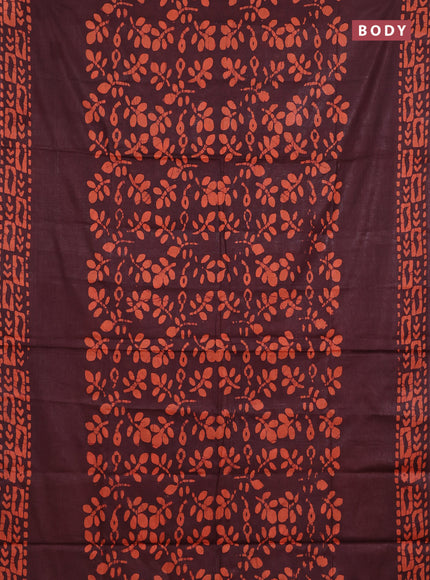 Batik cotton saree coffee brown with allover prints and batik printed border