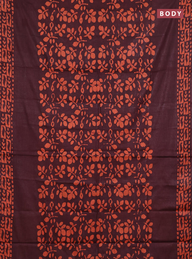 Batik cotton saree coffee brown with allover prints and batik printed border