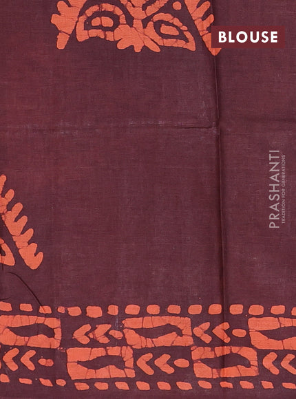 Batik cotton saree coffee brown with allover prints and batik printed border