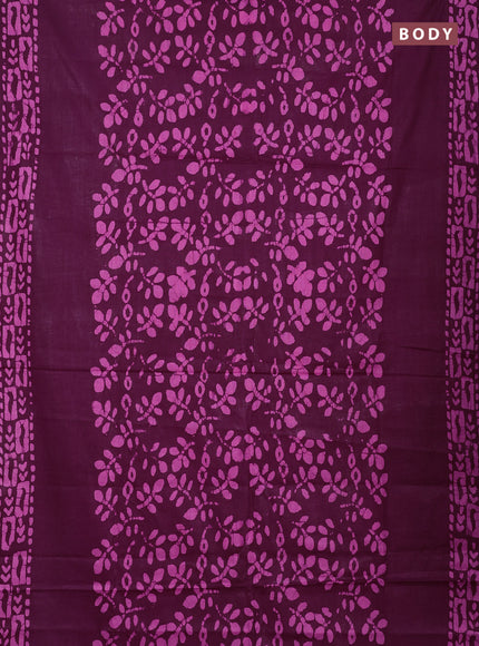 Batik cotton saree wine shade with allover prints and batik printed border