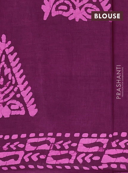 Batik cotton saree wine shade with allover prints and batik printed border