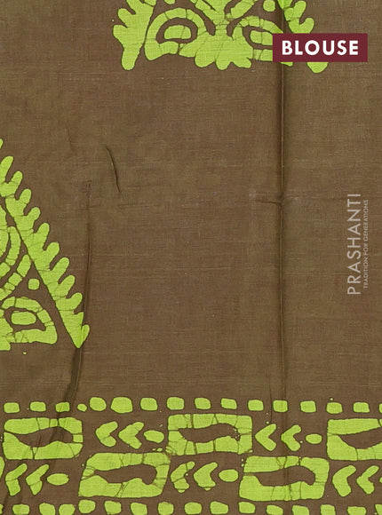 Batik cotton saree mehendi green with allover prints and batik printed border