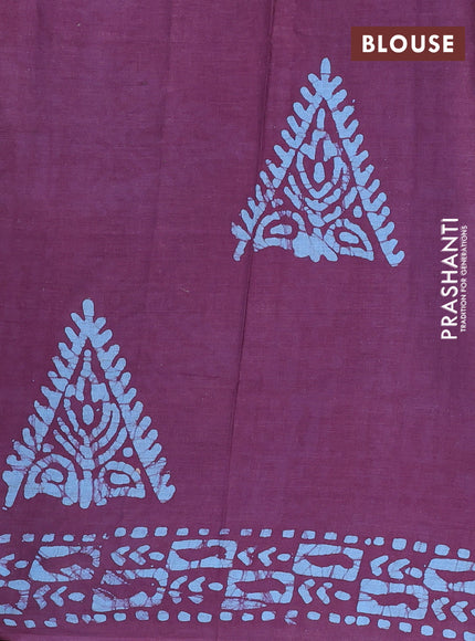 Batik cotton saree deep purple with allover prints and batik printed border