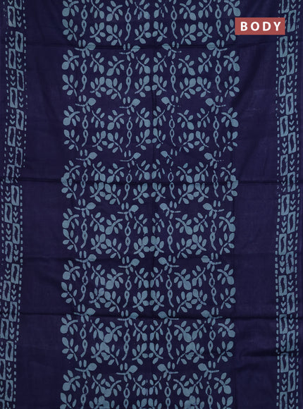 Batik cotton saree blue with allover prints and batik printed border