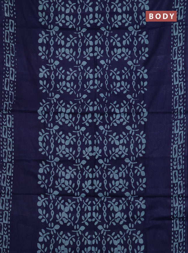Batik cotton saree blue with allover prints and batik printed border
