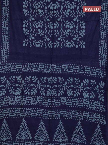 Batik cotton saree blue with allover prints and batik printed border
