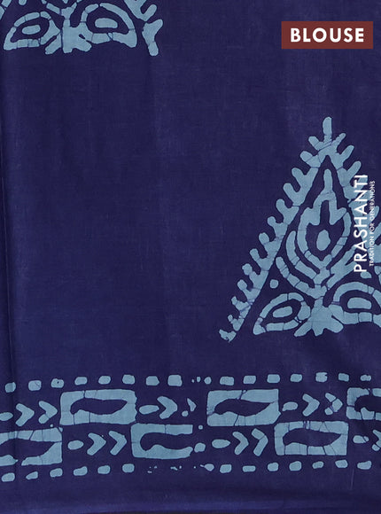 Batik cotton saree blue with allover prints and batik printed border