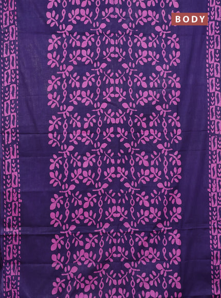 Batik cotton saree blue with allover prints and batik printed border