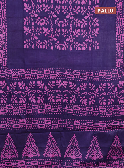 Batik cotton saree blue with allover prints and batik printed border