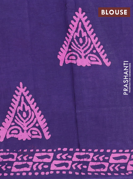 Batik cotton saree blue with allover prints and batik printed border