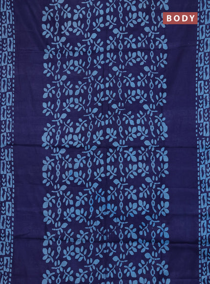 Batik cotton saree navy blue with allover prints and batik printed border