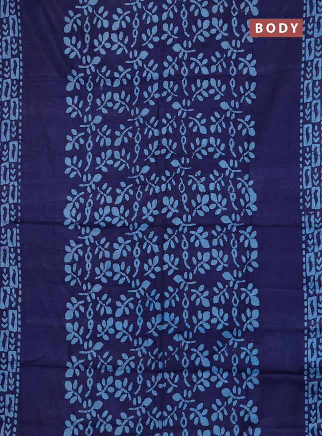 Batik cotton saree navy blue with allover prints and batik printed border