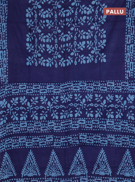 Batik cotton saree navy blue with allover prints and batik printed border