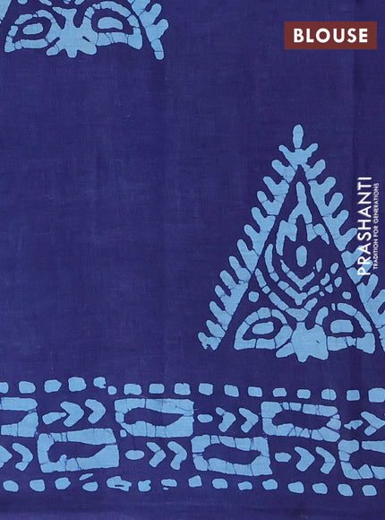Batik cotton saree navy blue with allover prints and batik printed border
