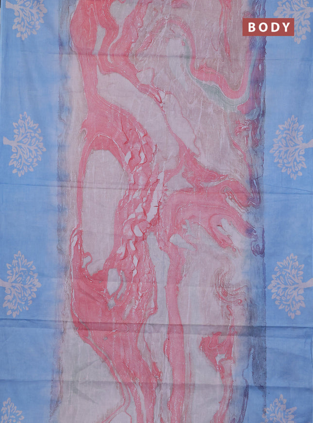Batik cotton saree multi colour and teal blue with allover prints and batik printed border