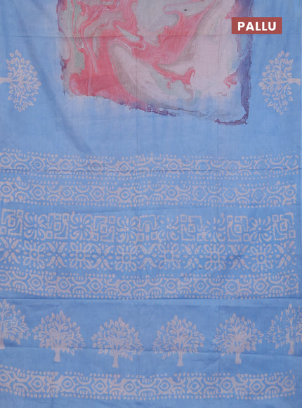 Batik cotton saree multi colour and teal blue with allover prints and batik printed border