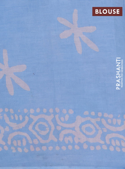 Batik cotton saree multi colour and teal blue with allover prints and batik printed border