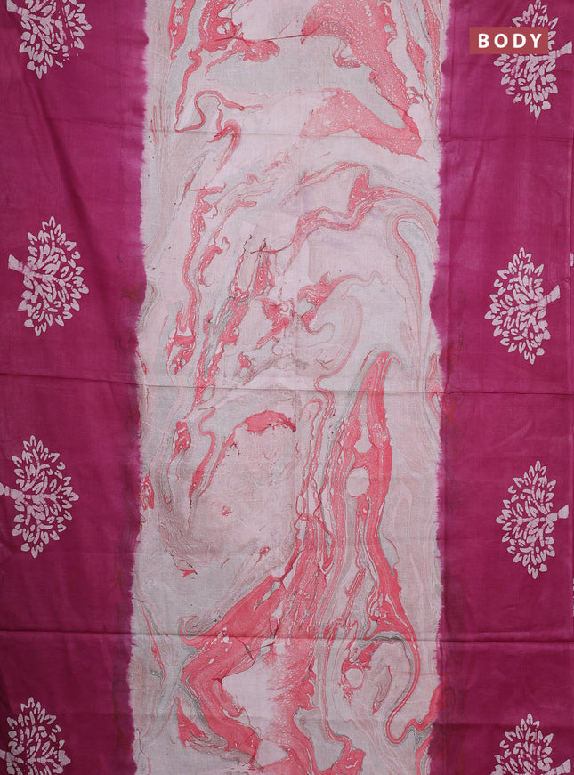 Batik cotton saree multi colour and wine shade with allover prints and batik printed border