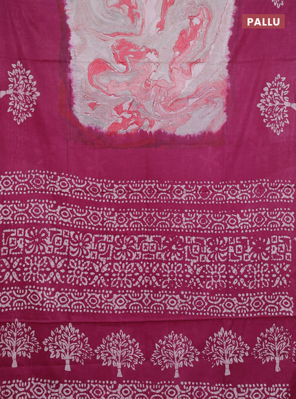 Batik cotton saree multi colour and wine shade with allover prints and batik printed border