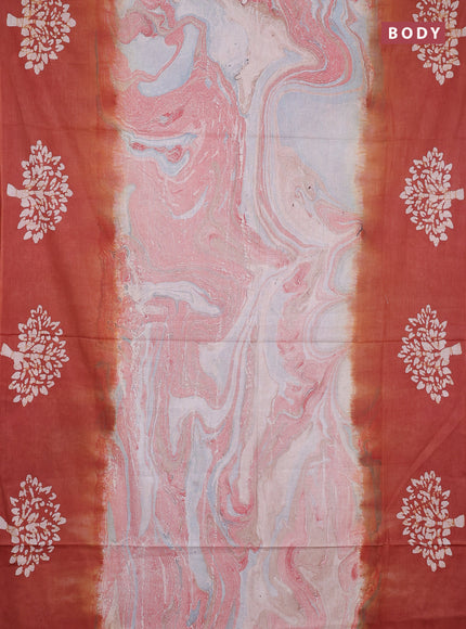 Batik cotton saree multi colour and rust shade with allover prints and batik printed border