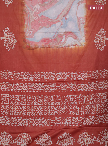 Batik cotton saree multi colour and rust shade with allover prints and batik printed border