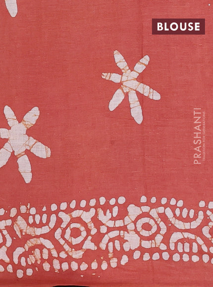 Batik cotton saree multi colour and rust shade with allover prints and batik printed border