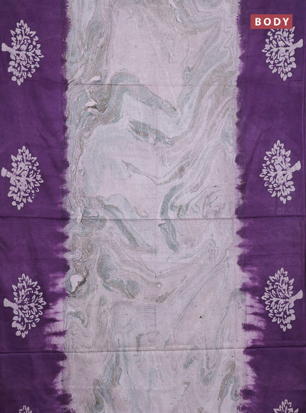 Batik cotton saree multi colour and violet with allover prints and batik printed border