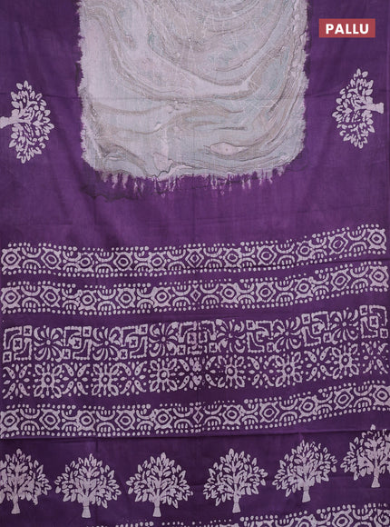 Batik cotton saree multi colour and violet with allover prints and batik printed border