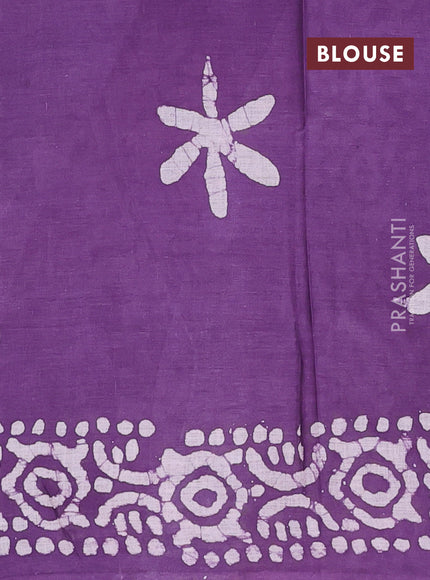 Batik cotton saree multi colour and violet with allover prints and batik printed border
