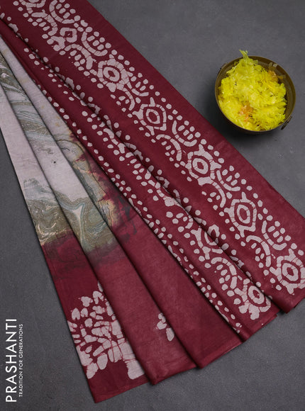 Batik cotton saree multi colour and maroon with allover prints and batik printed border