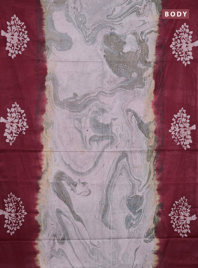 Batik cotton saree multi colour and maroon with allover prints and batik printed border
