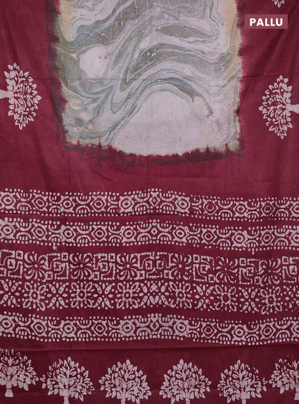 Batik cotton saree multi colour and maroon with allover prints and batik printed border