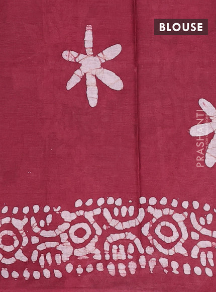 Batik cotton saree multi colour and maroon with allover prints and batik printed border