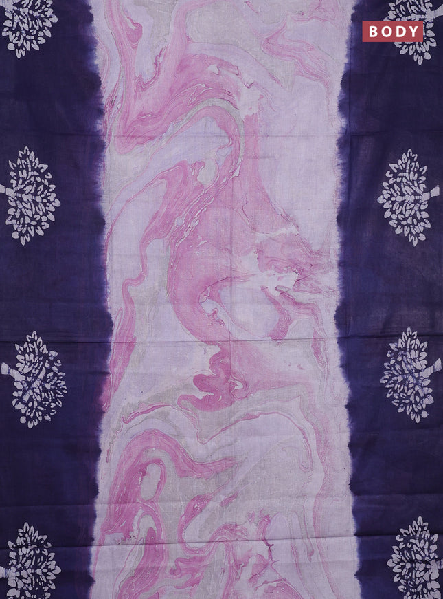 Batik cotton saree multi colour and navy blue with allover prints and batik printed border