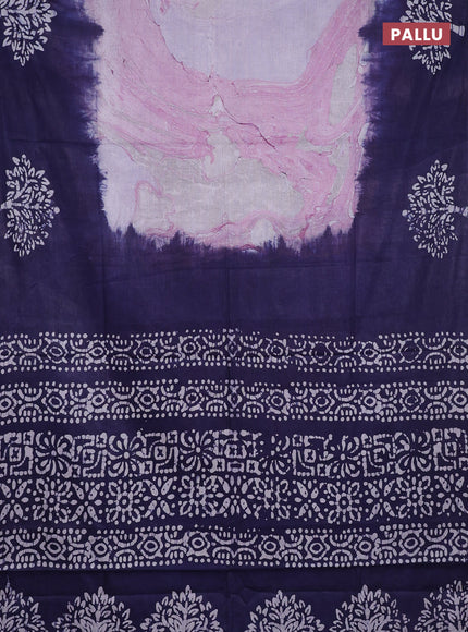 Batik cotton saree multi colour and navy blue with allover prints and batik printed border